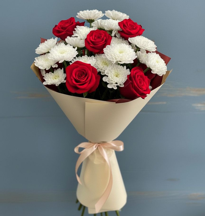 Букет цветов из: Розы и Хризантемы в Юбилейном