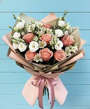 Букет цветов из:  Розы, Альстромерии и Лизиантусы в Юбилейном