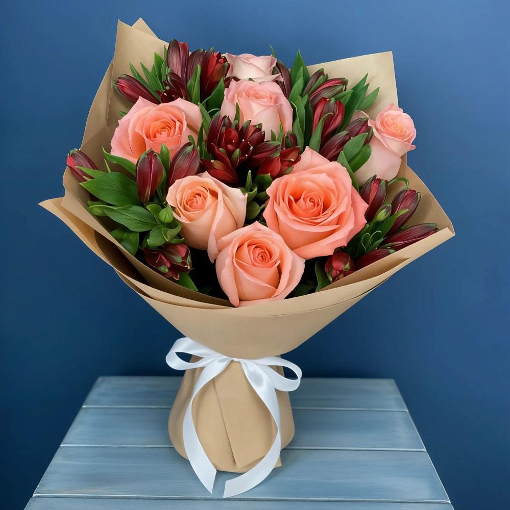 Букет цветов из: Розы и Альстромерии в Юбилейном