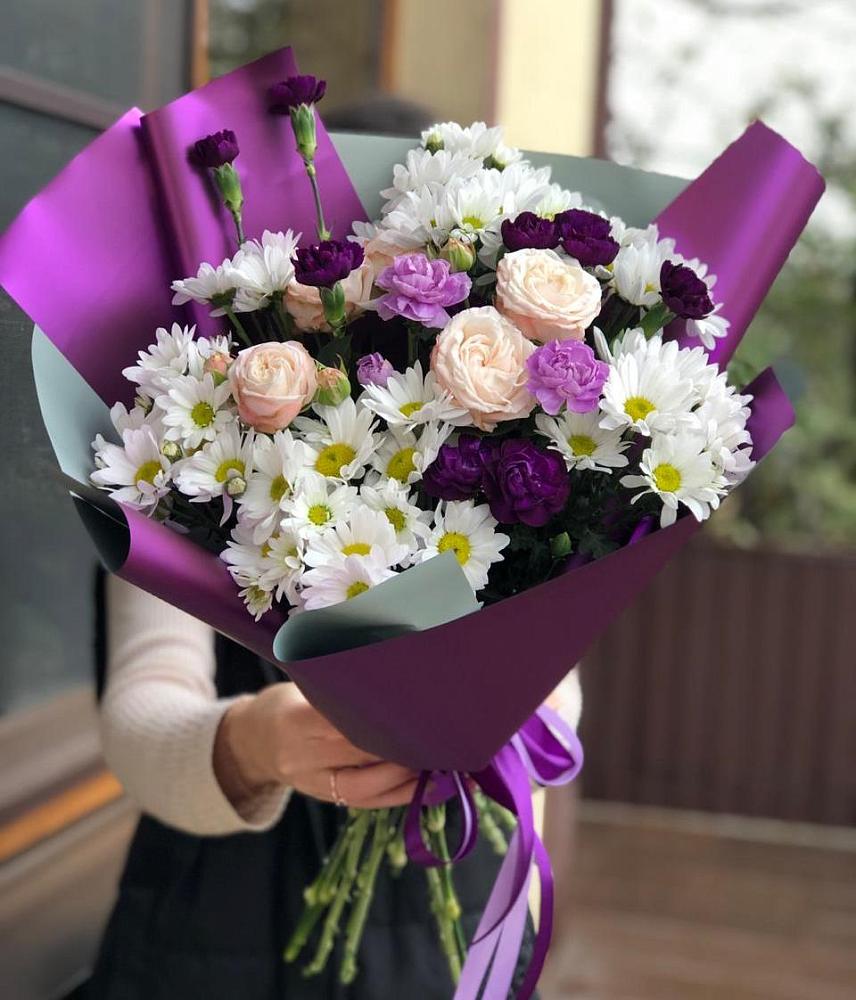 Букет цветов из: Хризантемы, Гвоздики и Розы в Юбилейном