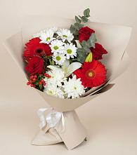 Букет цветов из:  Розы, Хризантемы, Герберы и Лилии в Юбилейном