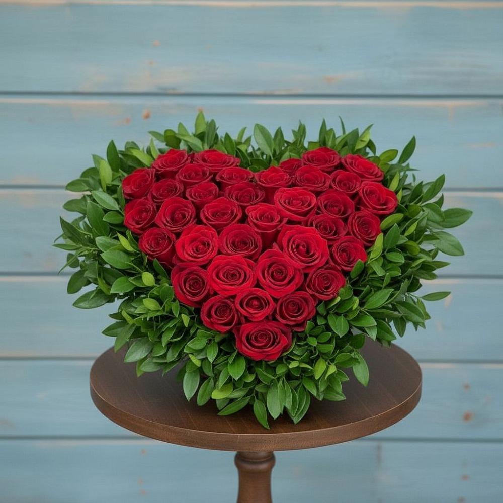 Цветочная композиция из Розы в виде сердца в Юбилейном