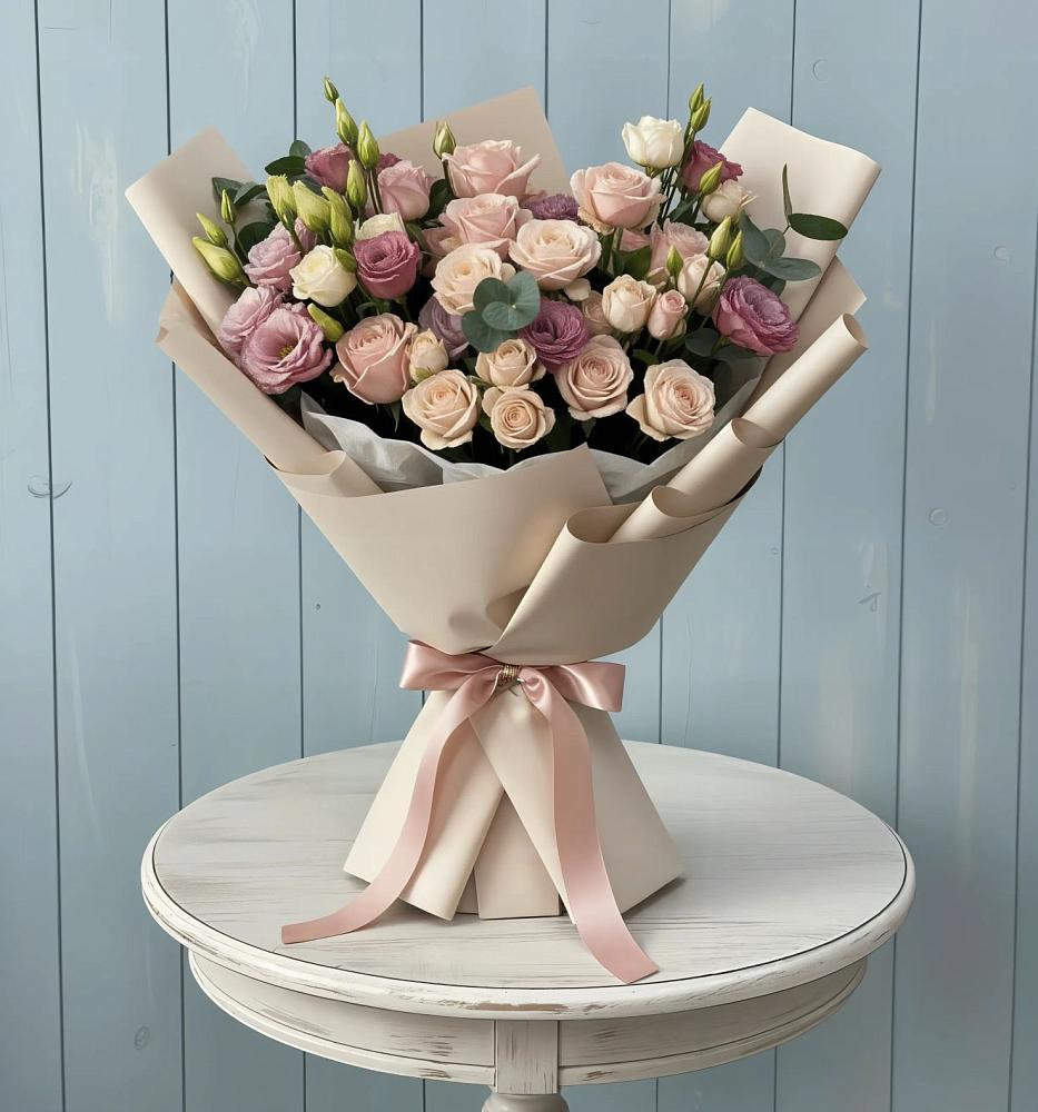 Букет цветов из: Розы и Лизиантусы в Юбилейном