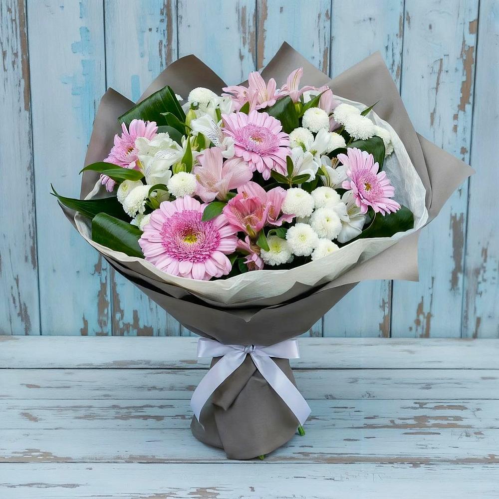 Букет цветов из: Герберы, Альстромерии и Хризантемы в Юбилейном