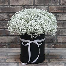 Цветочная композиция из Гипсофила в шляпной коробке в Юбилейном